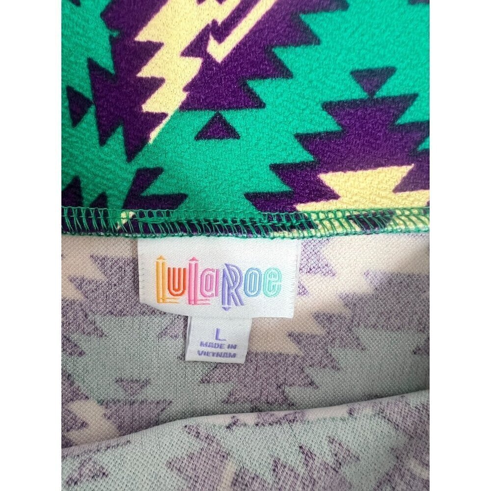 LuLaRoe Cassie Women's Textile Green, Yellow, & Purple Skirt - Picture 3 of 7